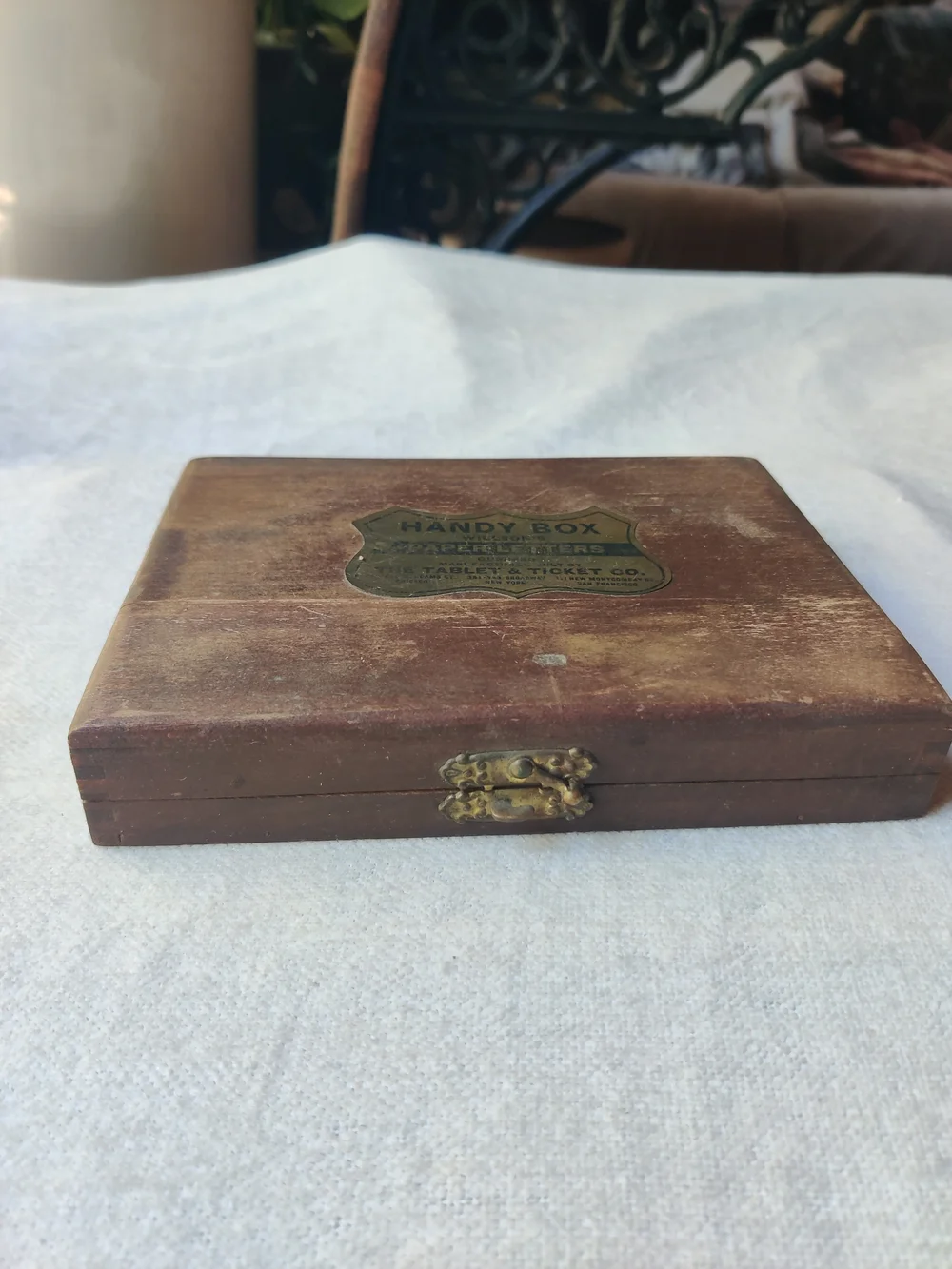 Antique Willson's Gummed Paper Letters Table & Ticket Co Dovetailed Wood Box